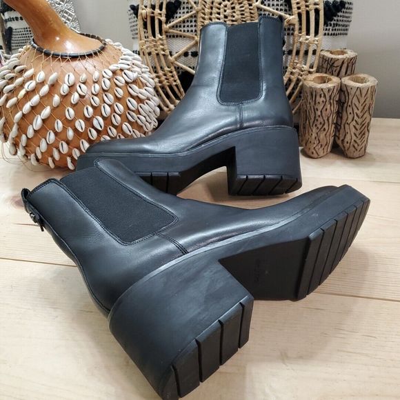 Sam Edelman Anderson Chelsea Calf Boot Chunky Platform Black Leather Womens 11M - Picture 5 of 13